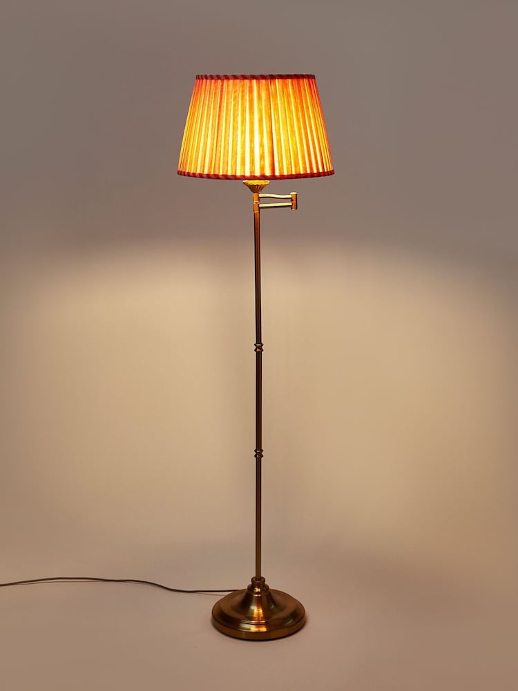 Oliver Bonas Coral Pink Walker Shade & Gold Metal Swing Arm Floor Lamp - Image 1 of 6