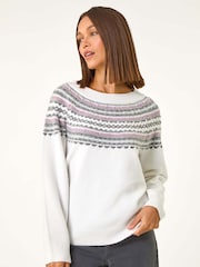 Branco - Roman estampada com pérolas Jumper - Imagem 4 de 5