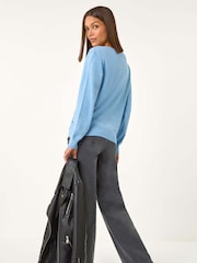 Roman Blue V-Neck Sparkle Hotfix Knit Jumper - Image 3 of 5