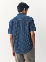 Indigo Blue Printed Textured Short Sleeve 100% Cotton Shirt - Image 3 of 7