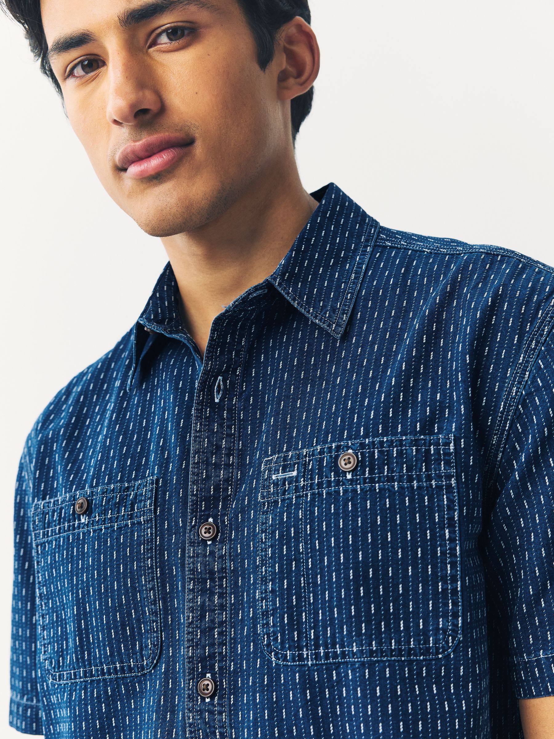 Buy Indigo Blue Printed Textured Short Sleeve 100% Cotton Shirt