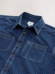 Indigo Blue Printed Textured Short Sleeve 100% Cotton Shirt - Image 6 of 7