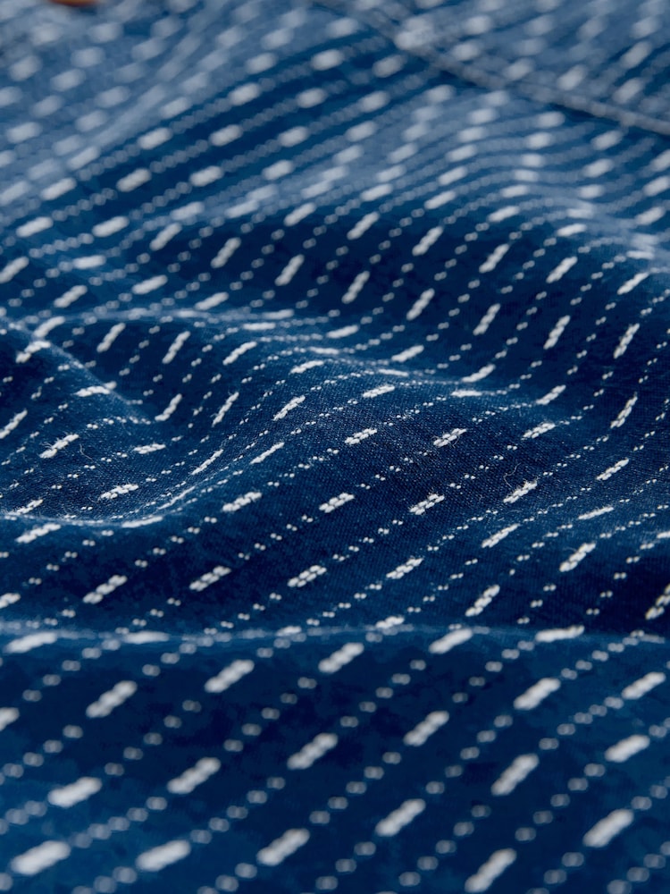 Indigo Blue Printed Textured Short Sleeve 100% Cotton Shirt - Image 7 of 7