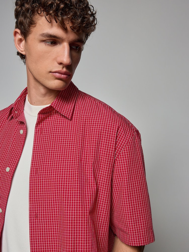 Red Grid Check Short Sleeve Shirt - Image 1 of 9 Red Grid Check Short Sleeve Shirt - Image 1 of 9