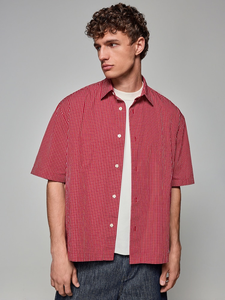 Red Grid Check Short Sleeve Shirt - Image 2 of 9 Red Grid Check Short Sleeve Shirt - Image 2 of 9