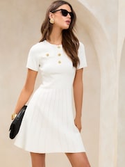 Lipsy Ivory Petite Mini Short Sleeve Summer Knit Dress - Image 1 of 5