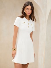 Lipsy Ivory Petite Mini Short Sleeve Summer Knit Dress - Image 4 of 5