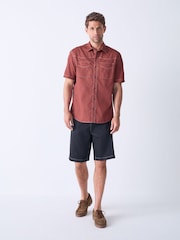 Rust Orange Twin Pocket Contrast Stitch Short Sleeve 100% Cotton Shirt - Image 2 of 7