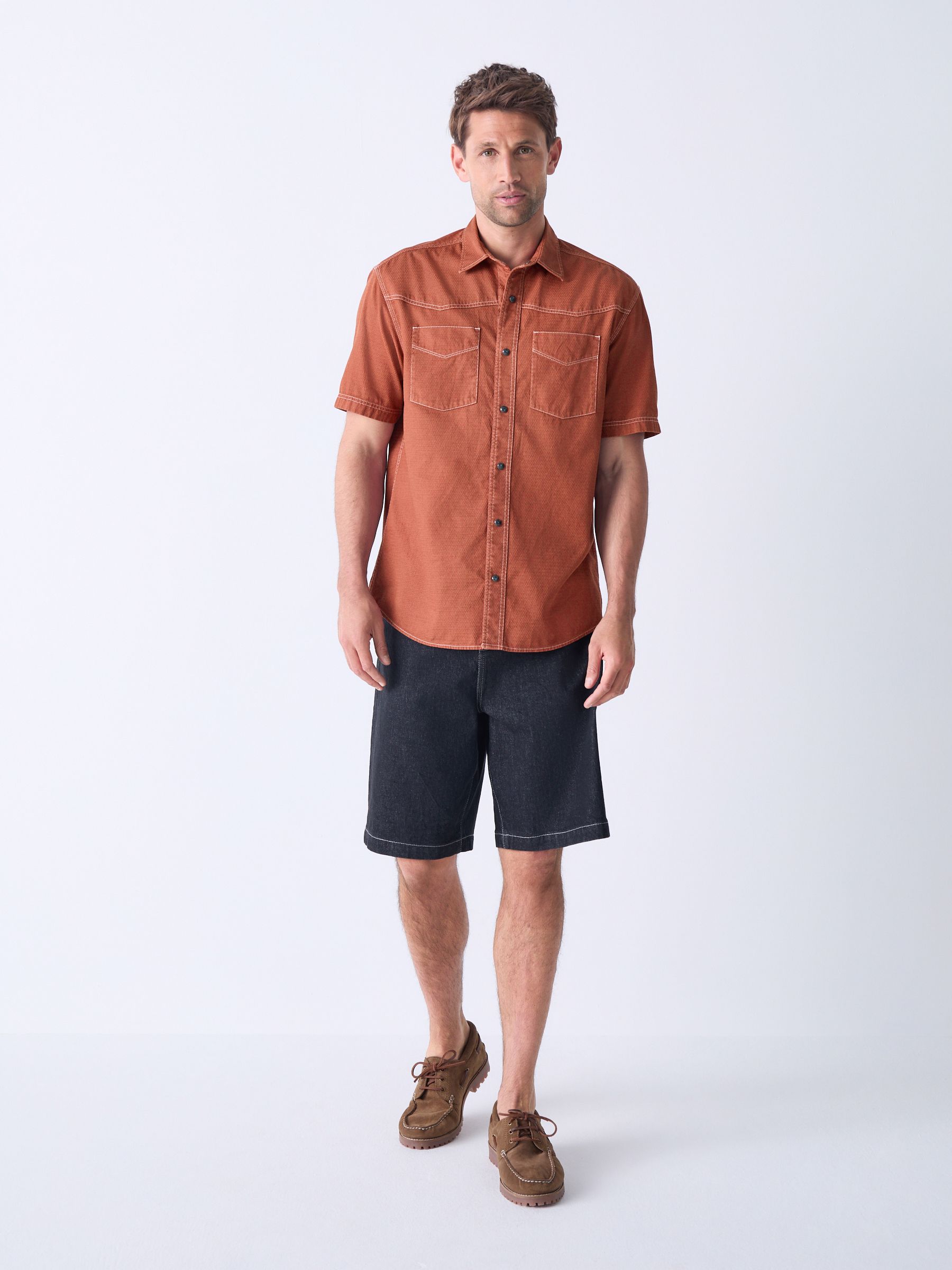 Buy Rust Orange Twin Pocket Contrast Stitch Short Sleeve 100