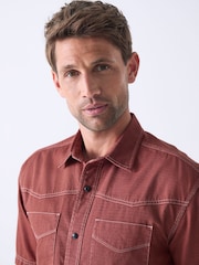 Rust Orange Twin Pocket Contrast Stitch Short Sleeve 100% Cotton Shirt - Image 3 of 7