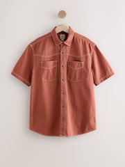 Rust Orange Twin Pocket Contrast Stitch Short Sleeve 100% Cotton Shirt - Image 5 of 7