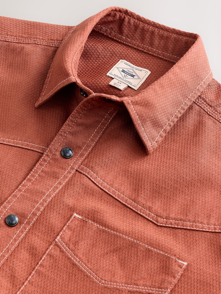 Rust Orange Twin Pocket Contrast Stitch Short Sleeve 100% Cotton Shirt - Image 7 of 7