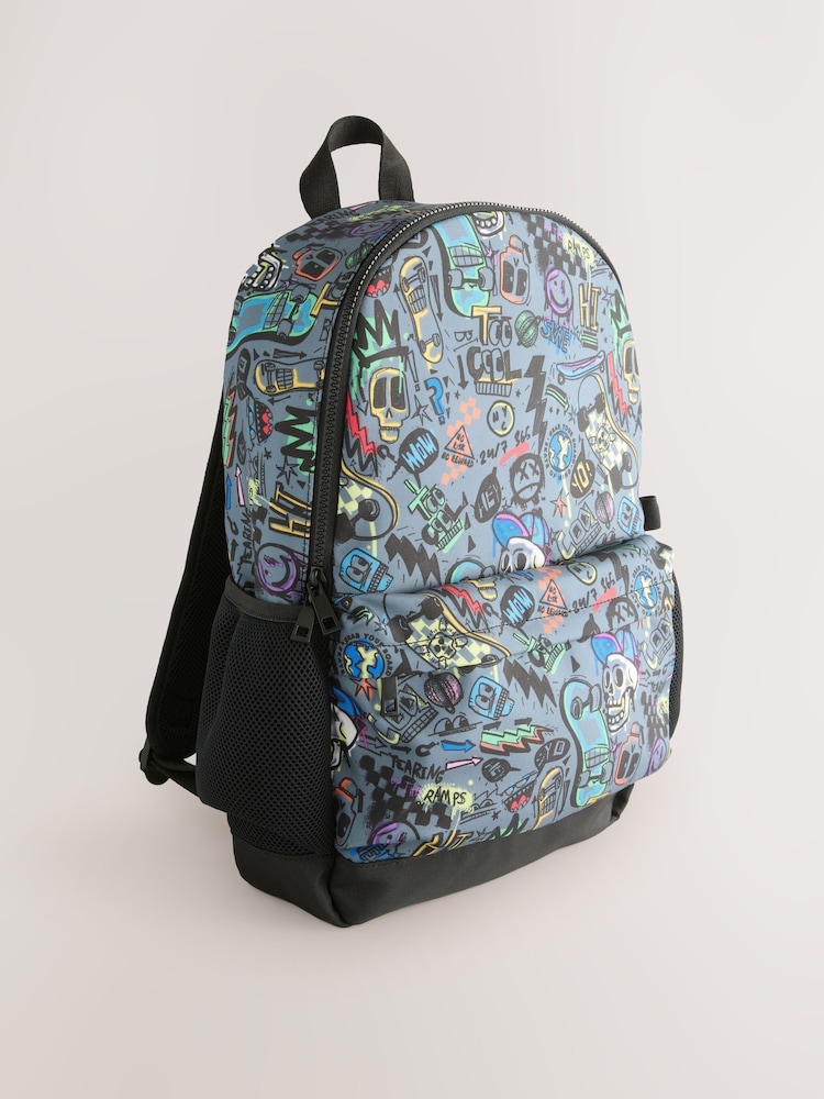 Grey Doodle Print Backpack - Image 1 of 5 Grey Doodle Print Backpack - Image 1 of 5