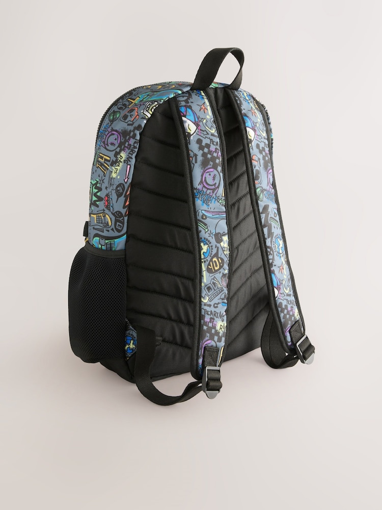 Grey Doodle Print Backpack - Image 2 of 5 Grey Doodle Print Backpack - Image 2 of 5