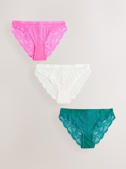 Pink/Green/Cream Lace Knickers 3 Pack - Image 7 of 12