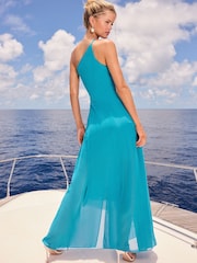 Lipsy Blue Flower Trim One Shoulder Chiffon Maxi Dress - Image 5 of 5