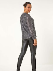 Roman Grey Sequin Sparkle Stretch Jersey Blouse - Image 7 of 9