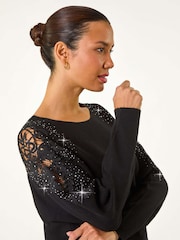 Roman Black Diamante Sleeve Knit Jumper - Image 1 of 5