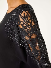 Roman Black Diamante Sleeve Knit Jumper - Image 5 of 5