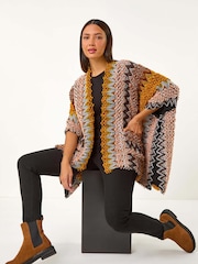 Roman Brown Boucle Patterned Cape - Image 1 of 5