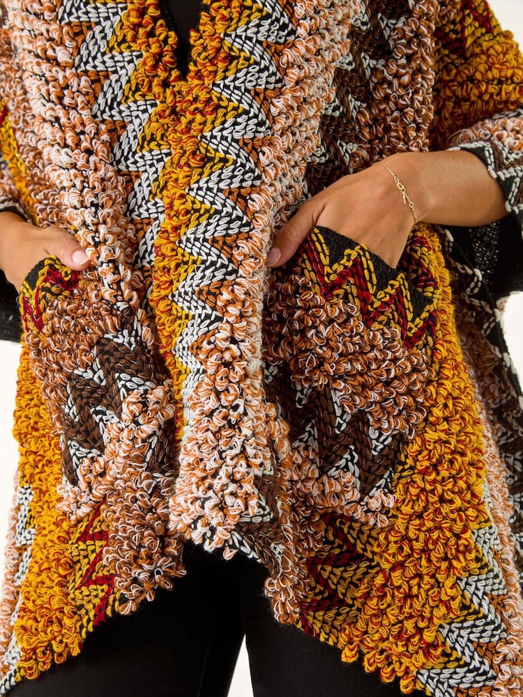 Roman Brown Boucle Patterned Cape - Image 5 of 5