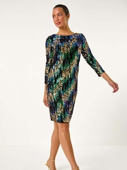 Roman Green Sequin Shimmer Velvet Dress - Image 2 of 5