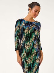Roman Green Sequin Shimmer Velvet Dress - Image 4 of 5
