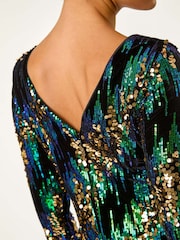 Roman Green Sequin Shimmer Velvet Dress - Image 5 of 5