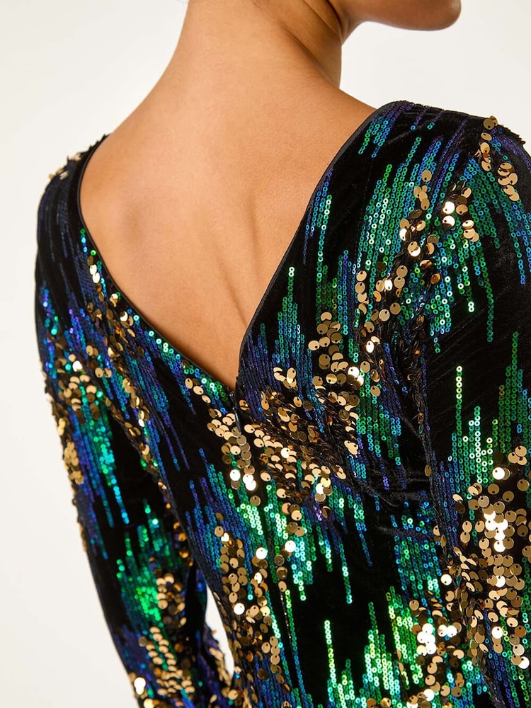 Roman Green Sequin Shimmer Velvet Dress - Image 5 of 5