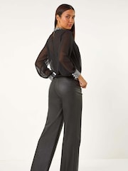 Roman Metallic High Neck Chiffon Sequin Stretch Top - Image 3 of 5