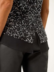 Roman Black Sequin V-Neck Tunic Stretch Top - Image 6 of 6