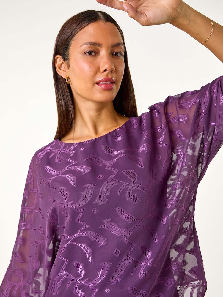 Morado - Top superpuesto con efecto devoré en zigzag de Roman - Imagen 1 de 5 Morado - Top superpuesto con efecto devoré en zigzag de Roman - Imagen 1 de 5