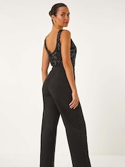 Negro - Roman Contrast Sequin Bodice Jumpsuit - Imagen 1 de 6