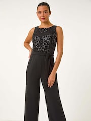 Negro - Roman Contrast Sequin Bodice Jumpsuit - Imagen 3 de 6