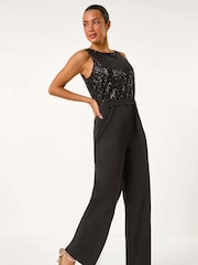 Negro - Roman Contrast Sequin Bodice Jumpsuit - Imagen 4 de 6