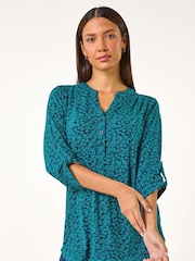 Roman Green Leaf Print Button Detail Shirt - Image 2 of 5