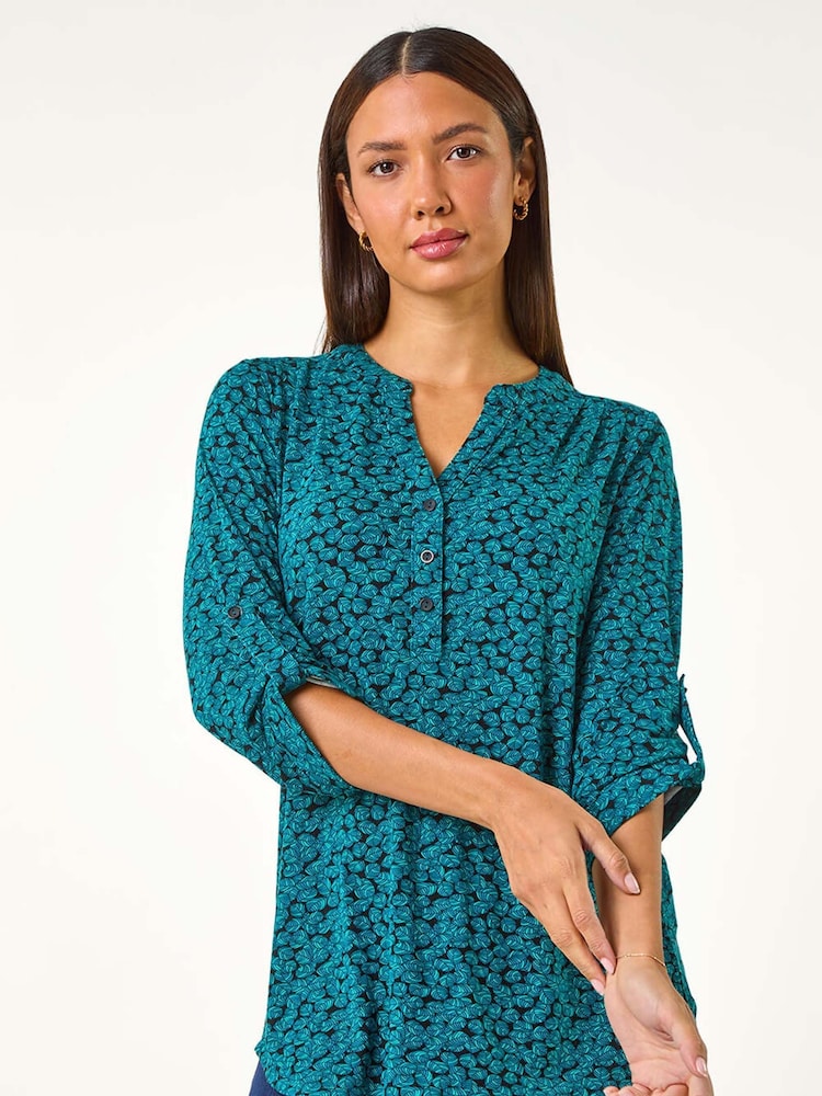 Roman Green Leaf Print Button Detail Shirt - Image 2 of 5