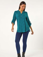 Roman Green Leaf Print Button Detail Shirt - Image 4 of 5