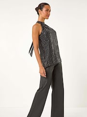 Roman Metallic Print Halterneck Top - Image 2 of 5