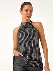 Roman Metallic Print Halterneck Top - Image 4 of 5
