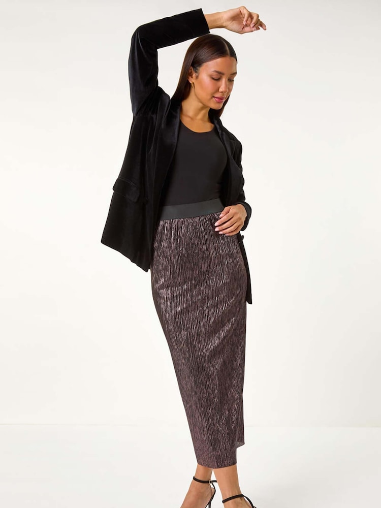 Roman Pink Foil Plisse Pleated Pencil Skirt - Image 1 of 6