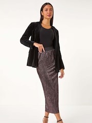 Roman Pink Foil Plisse Pleated Pencil Skirt - Image 3 of 6