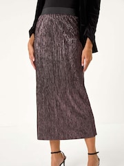 Roman Pink Foil Plisse Pleated Pencil Skirt - Image 5 of 6