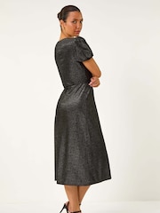 Roman Black Velvet Ruched Front Stretch Midi Dress - Image 4 of 6