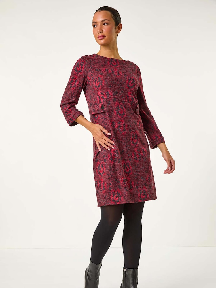 Roman Red Floral Tab Detail Shift Dress - Image 1 of 6