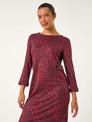 Roman Red Floral Tab Detail Shift Dress - Image 3 of 6