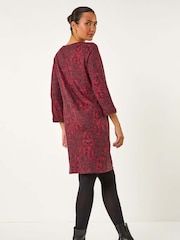 Roman Red Floral Tab Detail Shift Dress - Image 4 of 6