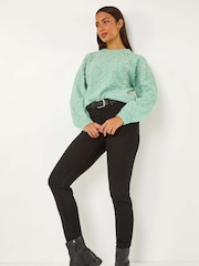 Roman Light Blue Pearl Embellished Cable Knit Jumper - Image 1 of 6