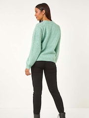 Roman Light Blue Pearl Embellished Cable Knit Jumper - Image 4 of 6