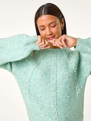 Roman Light Blue Pearl Embellished Cable Knit Jumper - Image 5 of 6